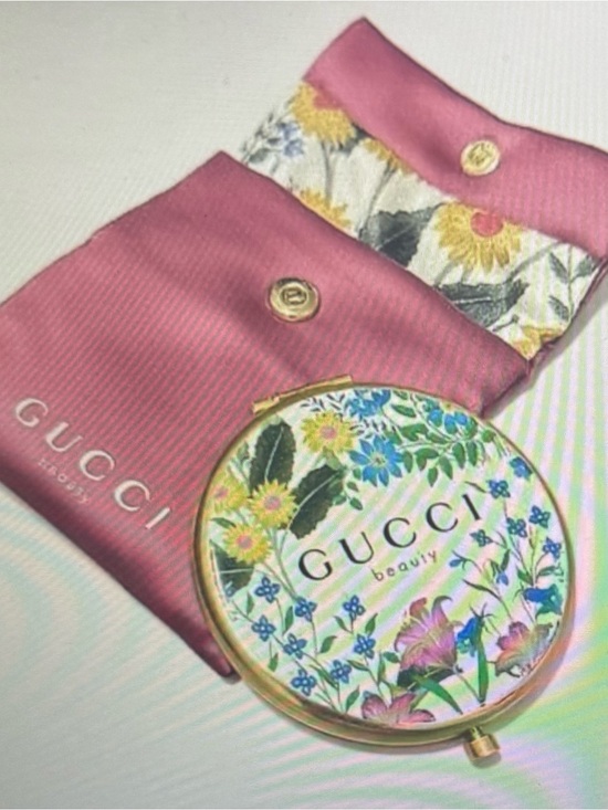 Gucci Accessories - Gucci Floral Compact Mirror with Pink Satin Pouch, NWTs